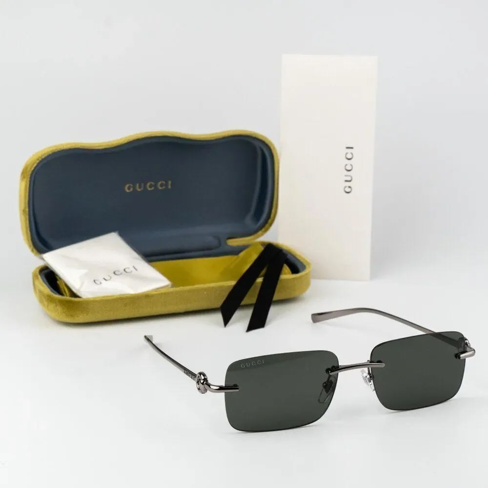 Gucci Men Sunglasses Ruthenium Grey Rectangle GG1703S 001 BRAND NEW